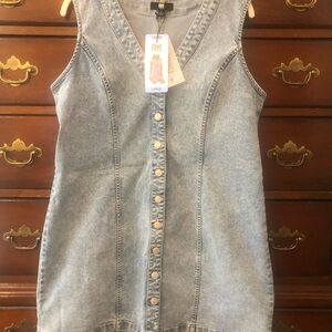 FRYE Light Wash Denim Button-Front Mini Dress Large